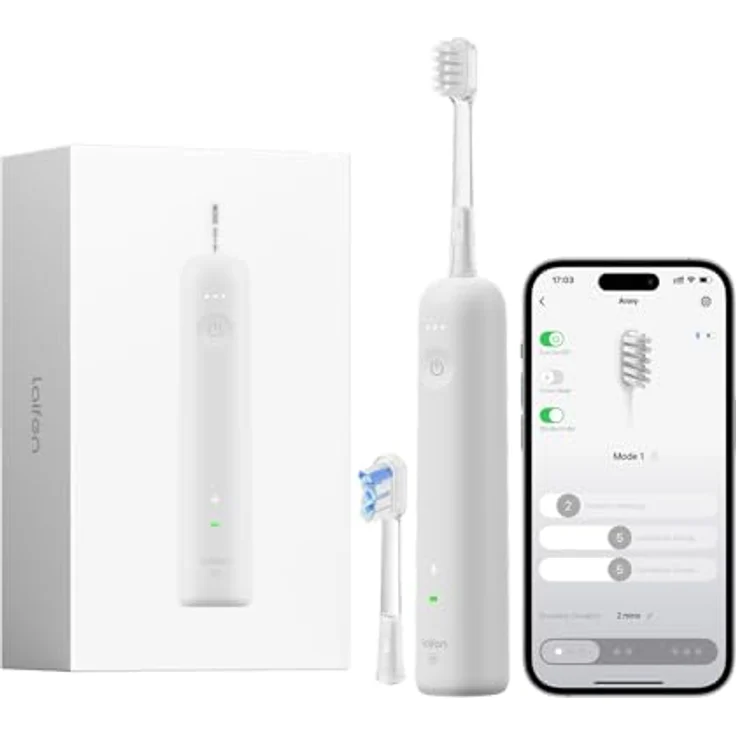 Laifen Wave Spezial Elektrische Zahnbürste, Schallzahnbürste mit Oszillation & Vibration, 2 Bürstenköpfe, App-unterstützt, grau – Bild 1