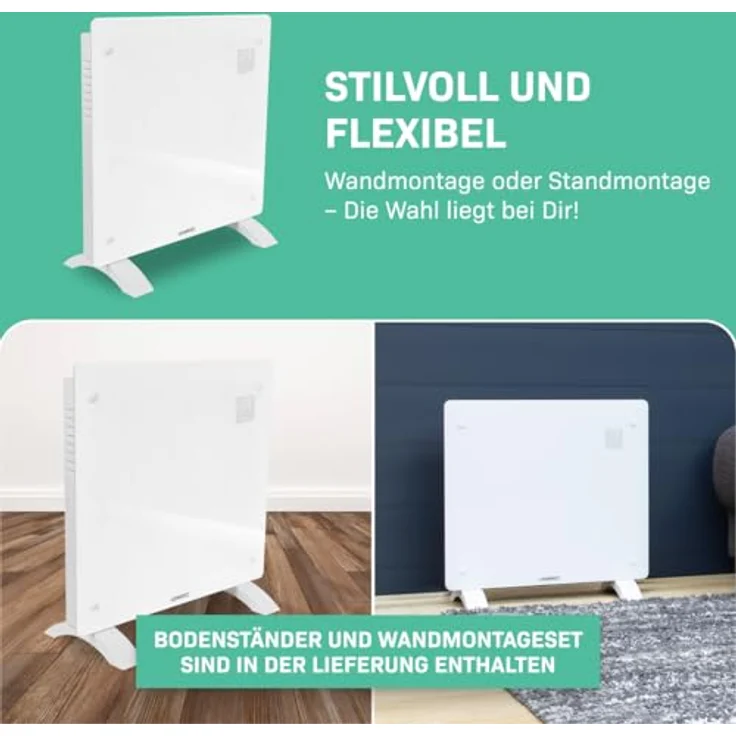 VONROC Elektroheizung, Konvektor-Heizung - Energiesparende elektrische Heizung bis 12m2 - Wand-/Bodenmontage - 2 Stufen 500W & 1000W, Manuelle/App Steuerung - weiß – Bild 5