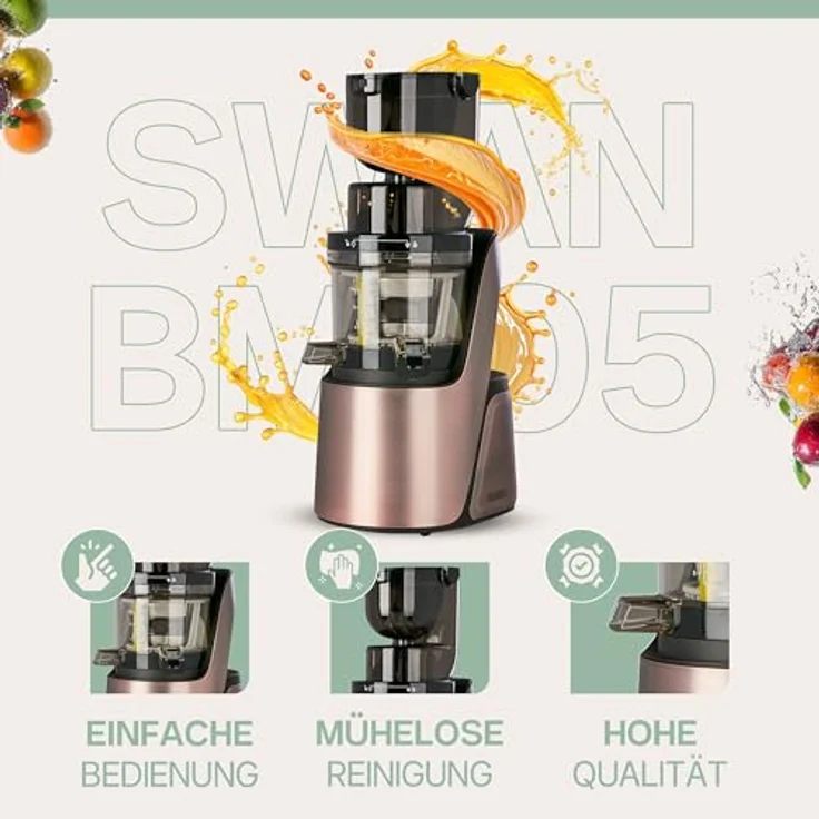 4Swiss Slow Juicer BM105, Entsafter in Silber mit 40 U/Min, Ultem-Schnecke, XXL-Einfüllschacht, leise, BPA-frei – Bild 3