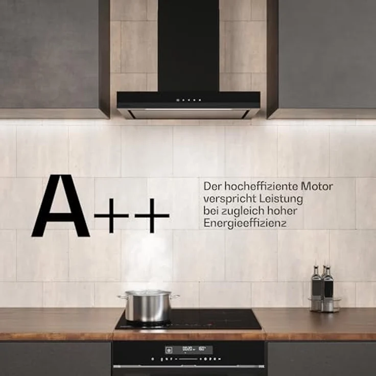 Klarstein Velaire Dunstabzugshaube 60 cm, 600 m³/h, A++ Energieeffizienz, Touch-Bedienung, LED-Beleuchtung, Aluminium- & Aktivkohlefilter, Wandhaube, Schwarz – Bild 5