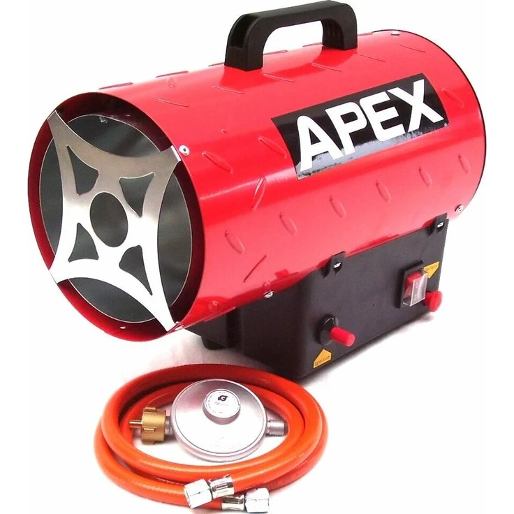 Apex Gasheizgebläse 30 kW, leistungsstarker Heizlüfter mit Piezzozündung und Edelstahlheizkammer, inklusive Schlauch und Druckminderer