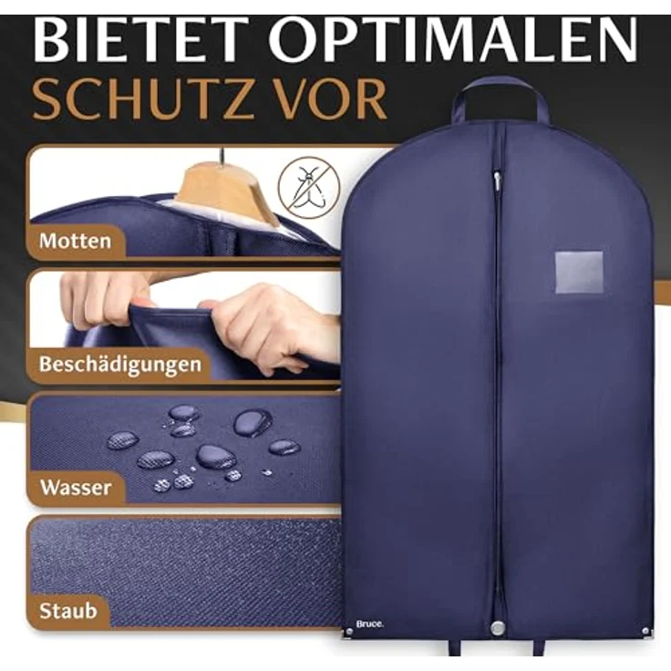 Bruce.® 3x Kleidersack Kurz 100x60 cm, atmungsaktive Anzugtasche mit Schuhbeutel – Marineblau – Bild 2