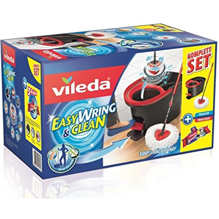 Vileda EasyWring & Clean Komplett-Set, Wischmop und Eimer mit PowerSchleuder sowie extra 3Action Besenkopf – Bild 3