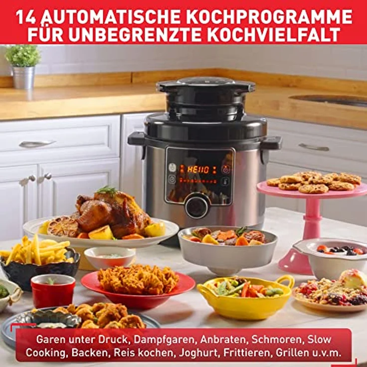 Tefal Multikocher CY7788 Turbo Cuisine & Fry, 1090 W, 7,6 l Schüssel, Schnellkochfunktion, 10 aut. Kochprogramme, 4 Extra Crisp Programme, Schwarz - Preisvergleich – Bild 3