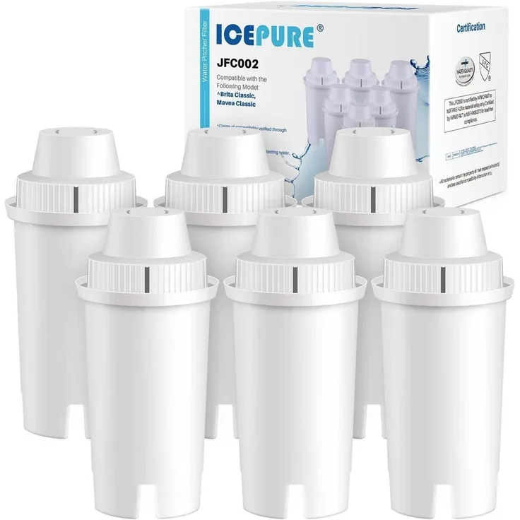 Icepure Wasserfilter Ersatz für Brita Krüge, 6 Stück, lebensmitteltaugliches Premium-Material mit innovativer Mehrschicht-Filtertechnologie