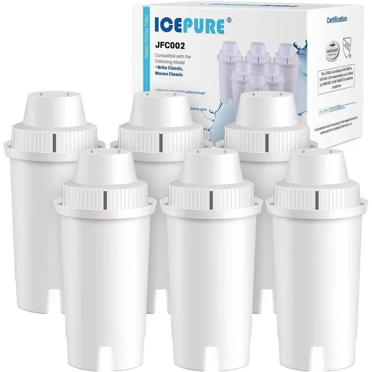 Icepure Wasserfilter Ersatz für Brita Krüge, 6 Stück, lebensmitteltaugliches Premium-Material mit innovativer Mehrschicht-Filtertechnologie