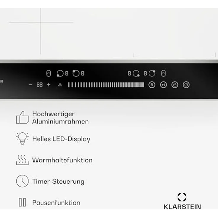 Klarstein Induktions-Kochfeld DualTone CP8-KL-DT-60-Hy-Wh, 4 Zone Flex Touch Timer LED, weiß – Bild 6