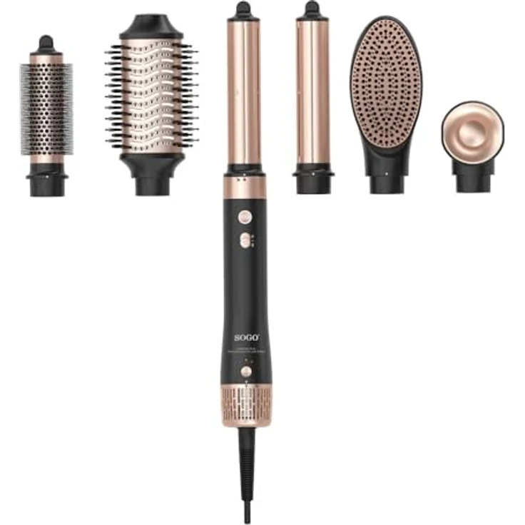 SOGO Airstyler Multistyler Haartrockner Lockenstab 6-in-1-Styling-Tool 1400W Schwarz/Gold, Coanda-Technologie, BLDC-Motor, Ionische Funktion – Bild 2