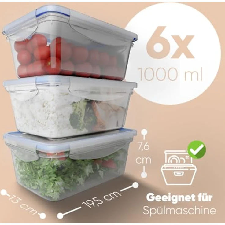 Classbach® Frischhaltedosen mit Deckel | 6er Set | 100% dicht | Meal Prep | Stapelbar | 6x 1000 ml – Bild 4