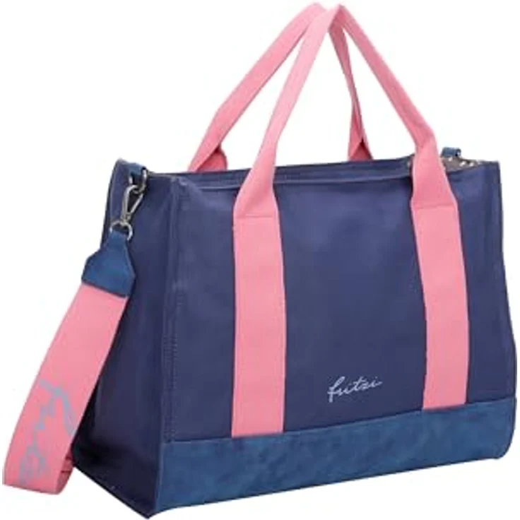 Fritzi aus Preußen Handtasche, große Canvas Handtasche 40 cm, blau, abnehmbarer Schulterriemen für Crossbody-Tragen – Bild 4