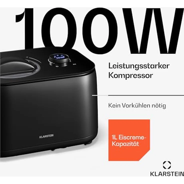 Klarstein FrostFusion Eismaschine mit Kompressor, 1L Edelstahlbehälter, 3 Modi für Eis, Slushie & Joghurt, Selbstkühlend, Touch & Drehregler, LED-Display, Timer – Bild 4