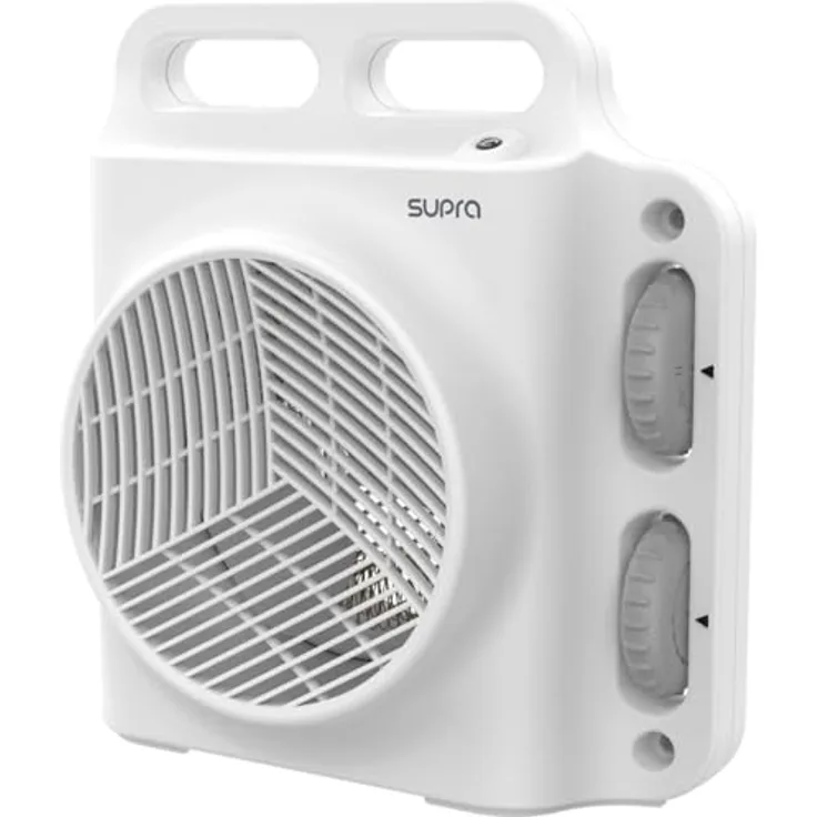 Supra SOUFFLEO 2 - Heizgerät, 2000W, 2 Intensitäten, mechanischer Thermostat, Überhitzungsschutz, Kippschutz, bis zu 20m², schlankes Design, Tragegriff, silber