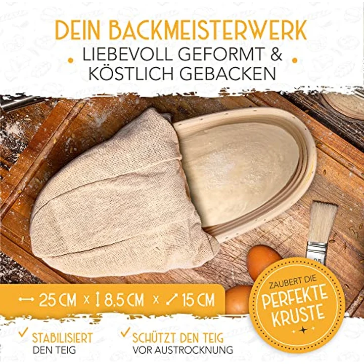 KRUSTENZAUBER Gärkorb + Bäckermesser - Set aus 2x Gärkörbchen u. 2x Teigmesser - Brot Backen Zubehör, Rattan, inkl. 20 Klingen – Bild 4