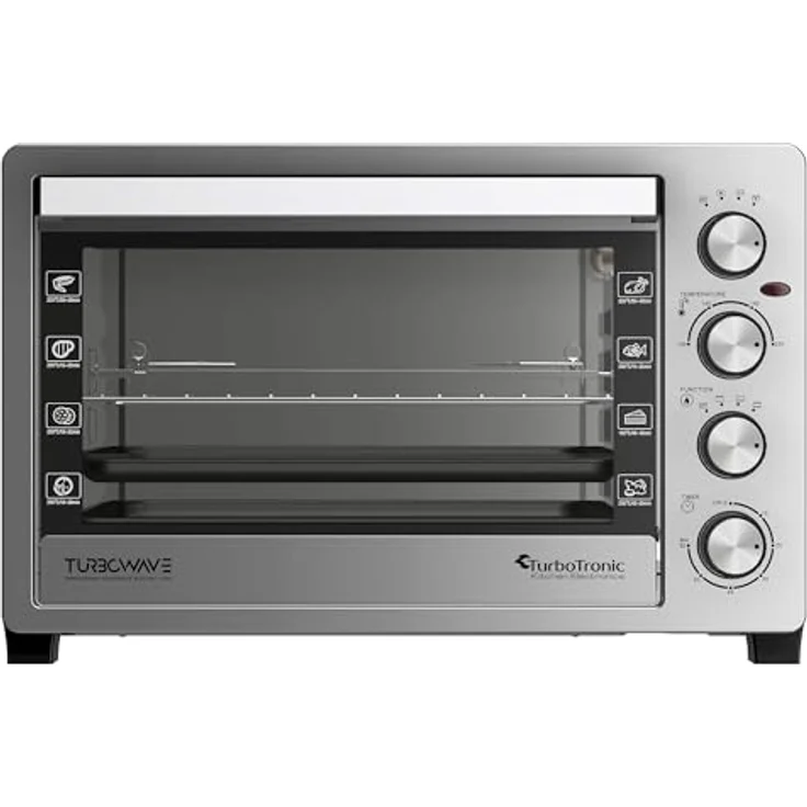 TurboTronic Elektrobackofen 38L mit Umluft, Grill & Drehspieß, Edelstahl, Timer & Doppelglastür für Pizza, Braten & Aufläufe – Bild 3