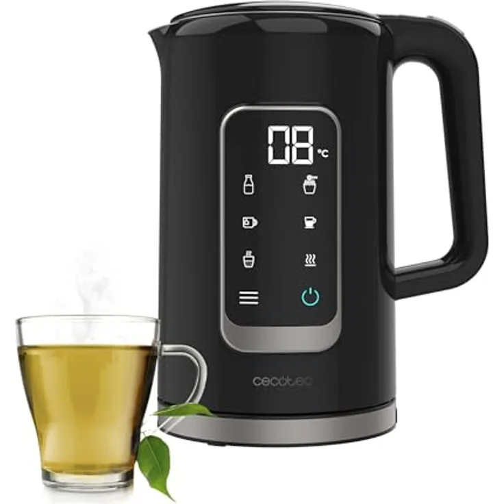 Cecotec Thermosense 500 Touch Wasserkocher 1,7L, 2200W, Edelstahl, 5 Temperaturstufen 40-100°C, Touchscreen, 360° Basis, Cool Touch, Warmhaltefunktion