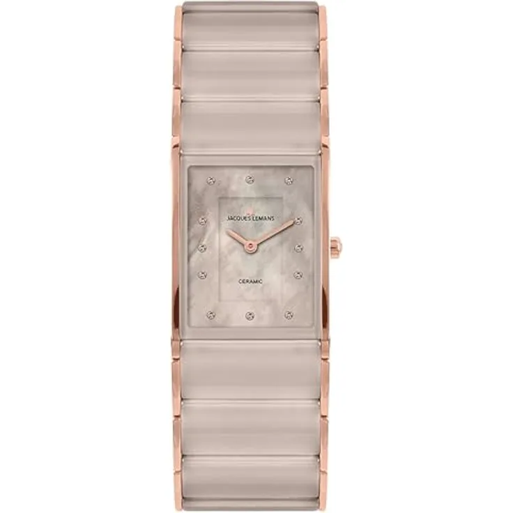 JACQUES LEMANS Damenuhr Dublin Keramik Sand/Roségoldfarben 1-1940O