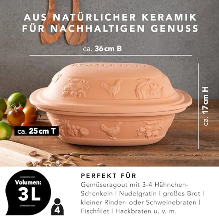 Römertopf Rustico unglasiert, Keramik, terrakotta, 3 Liter – Bild 6