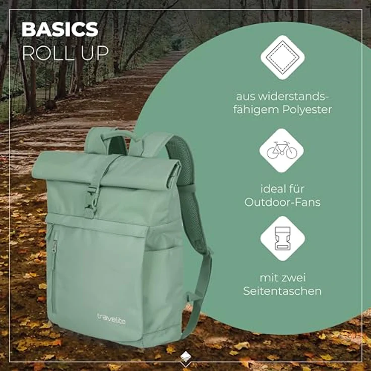 travelite BASICS Rollup Rucksack, Freizeit- und Arbeitsrucksack mit 15,6 Zoll Laptopfach, atmungsaktive Rückwand, in verschiedenen Trendfarben – Bild 2
