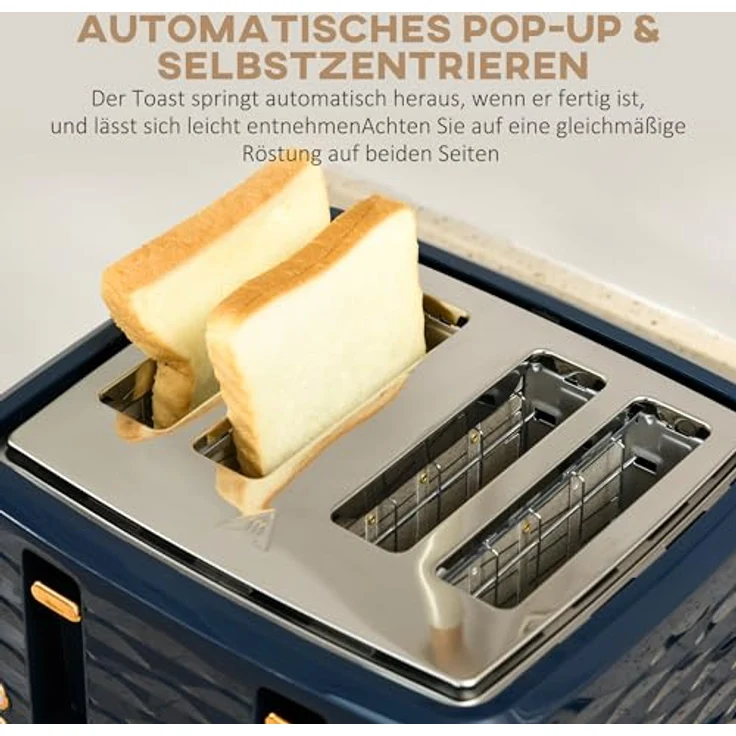 HOMCOM Kocher-Toaster-Set, 1,7 L Wasserkocher und 4-Scheiben-Toaster, Blau, mit präziser Temperaturregelung und sieben Bräunungsstufen – Bild 5