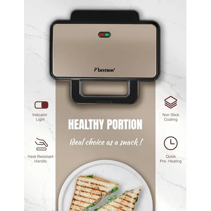 Bestron ASM92XLSAT, XXL Sandwichmaker mit 900 W, beige, automatische Temperaturregelung und Antihaftbeschichtung – Bild 5