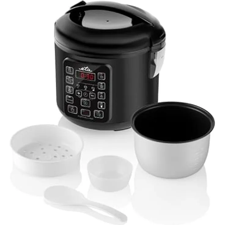 ETA Fornellino, Multifunktionaler Reiskocher 1,5L mit 9 Programmen, LED-Display, Dampfgarer, Slow Cooker, Joghurtbereiter, Antihaftbeschichtet, 500W, Inkl. Zubehör