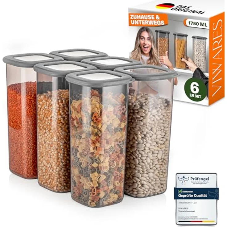 Viwares Vorratsdosen Set, 6er Pack luftdicht, BPA-frei, Anthrazit, stapelbar und spülmaschinenfest für Lebensmittelaufbewahrung – Bild 1