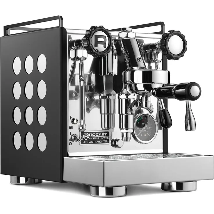 Rocket Appartamento 2.0 Classic, Siebträgermaschine in Schwarz-Weiß mit elegantem Design