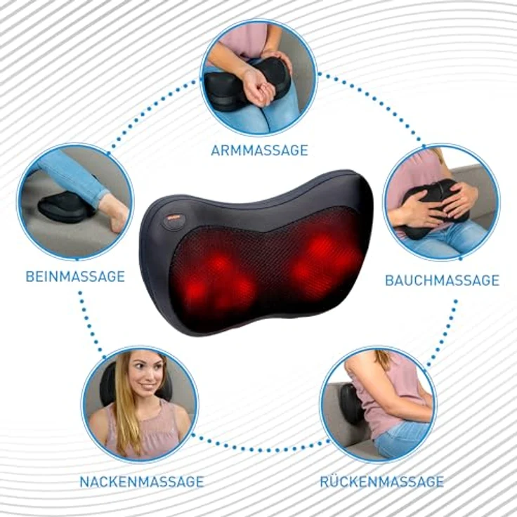 Grundig Massagegerät - Massagekissen zur Linderung von Muskelschmerzen - Rückenmassagegerät mit 4 Massageköpfen und Infrarot-Heizung - mit 2 Steckern (inkl. Autostecker) - Schwarz – Bild 4