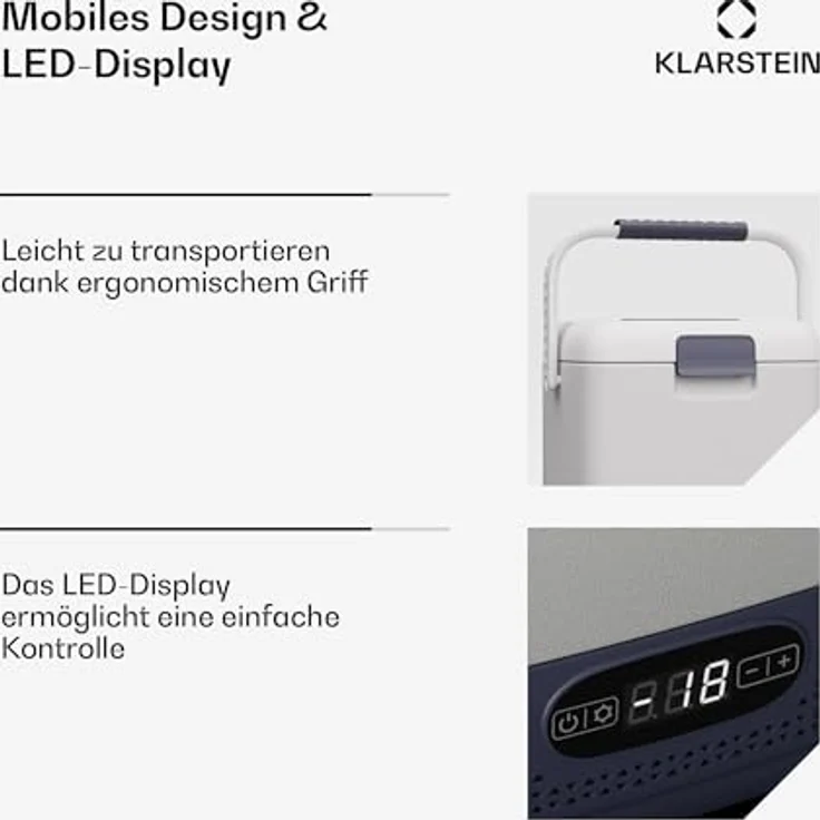 Klarstein SwiftFrost 12L Mobiler Mini-Kühlschrank Mit Großem Fach, LCD-Panel, Starkem Kompressor & Anti-Schock-Technologie - Ideal Als Kühlbox Für Camping, Büro Oder Unterwegs, Weiß – Bild 4