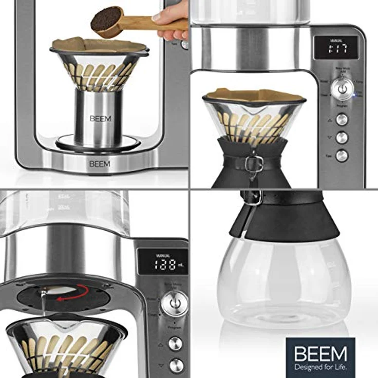 BEEM POUR OVER Filterkaffeemaschine mit Waage - Glas, BASIC SELECTION, Edelstahl, 0,75 l Glaskaraffe, Direktbrüh-Prinzip, Rotierender Brühkopf – Bild 4