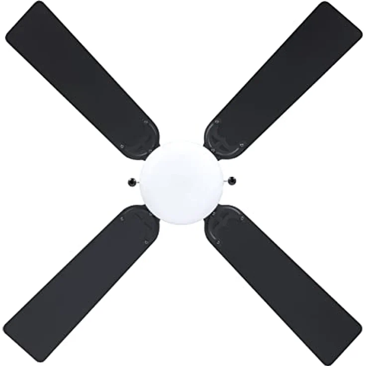 EGLO Deckenventilator Fortaleza, 4 Flügel Ventilator mit Zugkette, Beleuchtung, Holz, Stahl in schwarz matt, Glas in Weiß, AC Motor, Ø 106,6cm – Bild 2