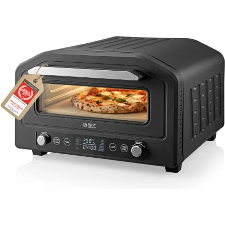 TZS First Austria Pizzaofen 18L, 400°C, 6 Programme, 8 Funktionen, 1700 W, Schwarz, inkl. Pizzastein, Pizzaschieber und Frittierkorb – Bild 1