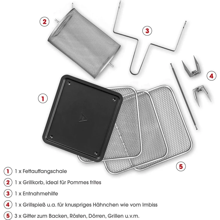 GOURMETmaxx Heißluft-Fritteuse XXL Digital 12 l, ohne Fett, 1800 W, 10 Programme, Timerfunktion, Sichtfenster, Rührfunktion, Schwarz, Edelstahl – Bild 6