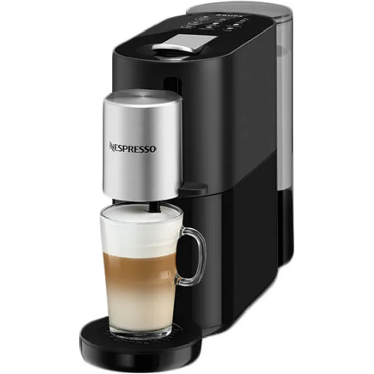 Krups XN8908 Nespresso Atelier Kaffeekapselmaschine, Milchaufschäumsystem direkt in der Tasse, Heiße+kalte Getränke, 1L Wassertank, 19bar Druck, Schwarz-Silber