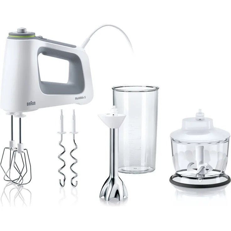 Braun HM 5137 WH, Handmixer, 750W, 9 Geschwindigkeiten, Turbo-Funktion, inkl. Zerkleinerer (0,5 L), Messbecher (0,6 L), Powerbell-Mixfuß, weiß