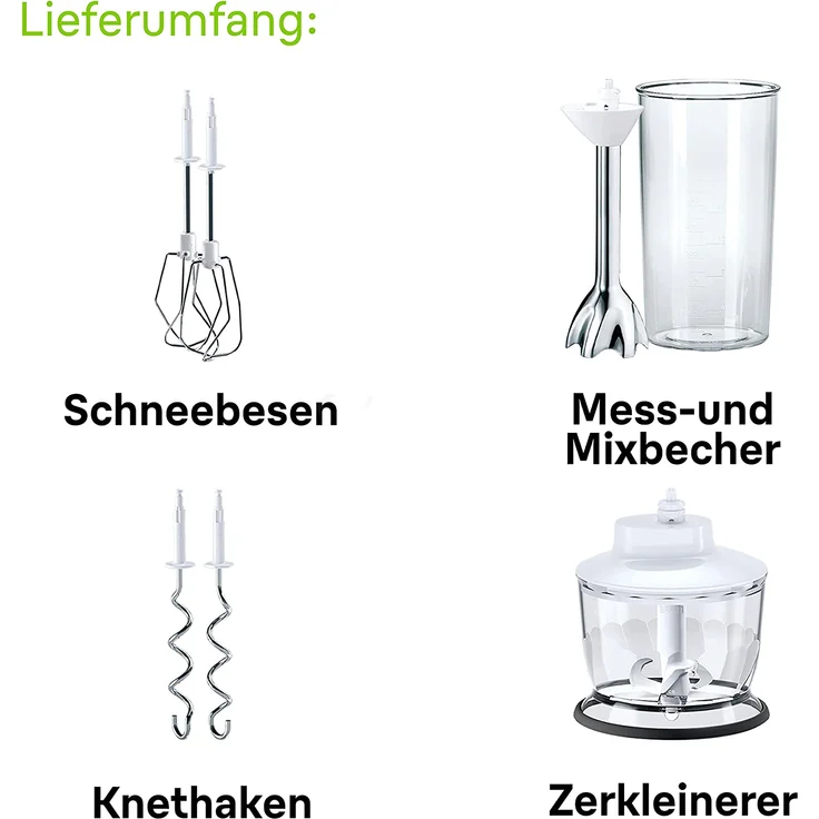 Braun HM 5137 WH, Handmixer, 750W, 9 Geschwindigkeiten, Turbo-Funktion, inkl. Zerkleinerer (0,5 L), Messbecher (0,6 L), Powerbell-Mixfuß, weiß – Bild 7