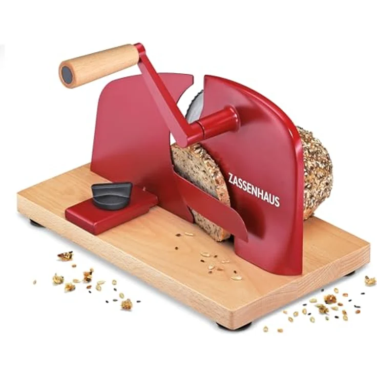ZASSENHAUS Brotschneidemaschine PURE, manuelle Allesschneider mit Edelstahlmesser und stufenloser Schnittstärke, rot – Bild 3