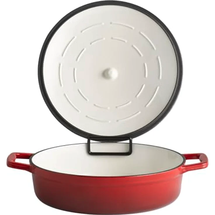 APS 88304 Bräter mit Deckel "5 STARS", Gusseisen, induktionsgeeignet, ofenfest, inkl. Deckelhalter, Ø 28 cm, 3 Liter, rot – Bild 2