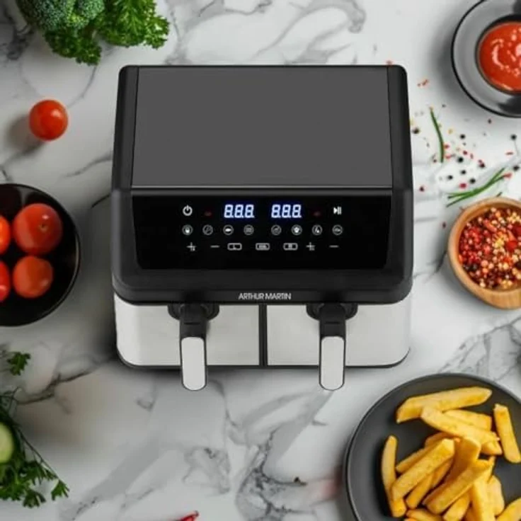 Arthur Martin Airfryer AMPF9, Heißluftfritteuse mit 2 x 4,5L Fässern, 2000W, mehrfarbig, LED-Display – Bild 3