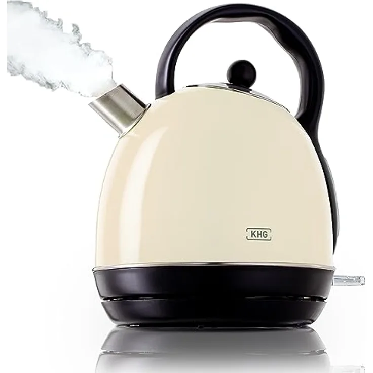 KHG Kessel-Wasserkocher WK-1711 Retro, creme, Edelstahl, 1,7 Liter, abwaschbarer Kalkfilter, Trockenschutz, Abschaltautomatik, 2200 Watt