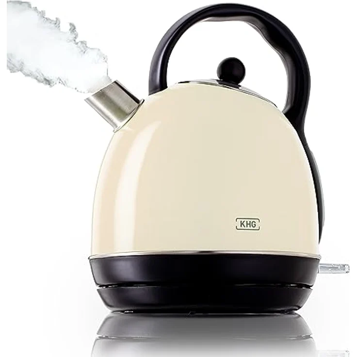 KHG Kessel-Wasserkocher WK-1711 Retro, creme, Edelstahl, 1,7 Liter, abwaschbarer Kalkfilter, Trockenschutz, Abschaltautomatik, 2200 Watt – Bild 1