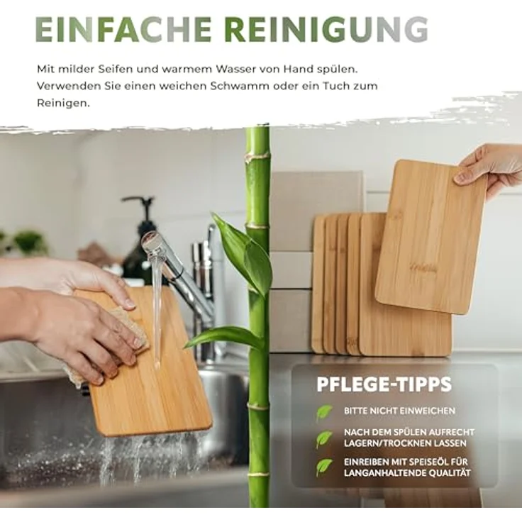 Exitoso® Schneidebretter 6er-Set aus Bambus - 22 x 14 cm - Langlebig und umweltfreundlich - Antibakteriell - Vielseitig einsetzbar – Bild 4