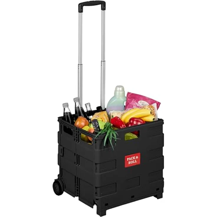 relaxdays Einkaufstrolley mit Teleskopgriff, schwarz, großer Stauraum und hohe Traglast bis 35 kg – Bild 1