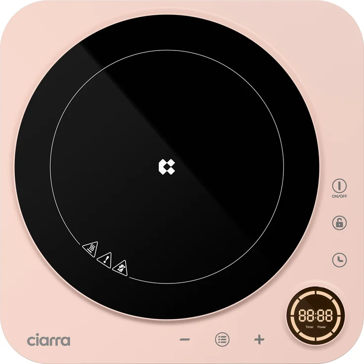 CIARRA Einzel-Induktionskochplatte VM1TIHA-3, Rosa, 2000W, Touch-Control, LCD-Display 8 Leistungsstufen