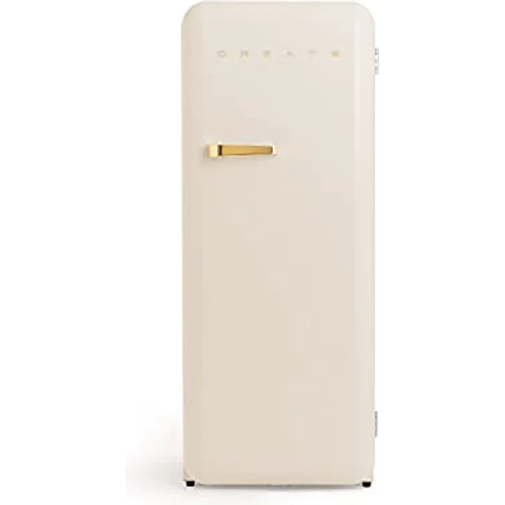 CREATE RETRO FRIDGE 150 GOLD, Kühlschrank mit Gefrierfach 281L in Cremeweiß, 150cm, 3 Ablagen, temperaturregulierbar, geringer Energieverbrauch – Bild 1