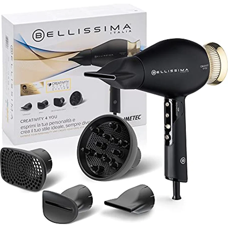 Bellissima Creativity 4 You Professioneller Haartrockner, 4 Zubehörteile, Diffusor, intelligente Temperaturregelung, Ionentechnologie, Beauty-Tasche, 2 Geschwindigkeiten, 3 Temperaturen, 1800 W – Bild 1