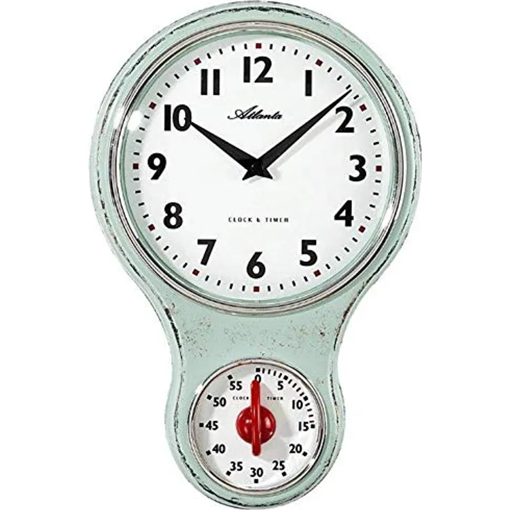 Atlanta 6124/6 Küchen-Wanduhr Nostalgie Hellgrün, Analoguhr mit Quarzwerk und Plastikgehäuse