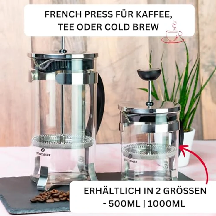 Westmark Kaffeebereiter French Press, 500 ml, Glas-Rostfreier Edelstahl, Brasilia, Silber-Schwarz, 24702260 – Bild 3