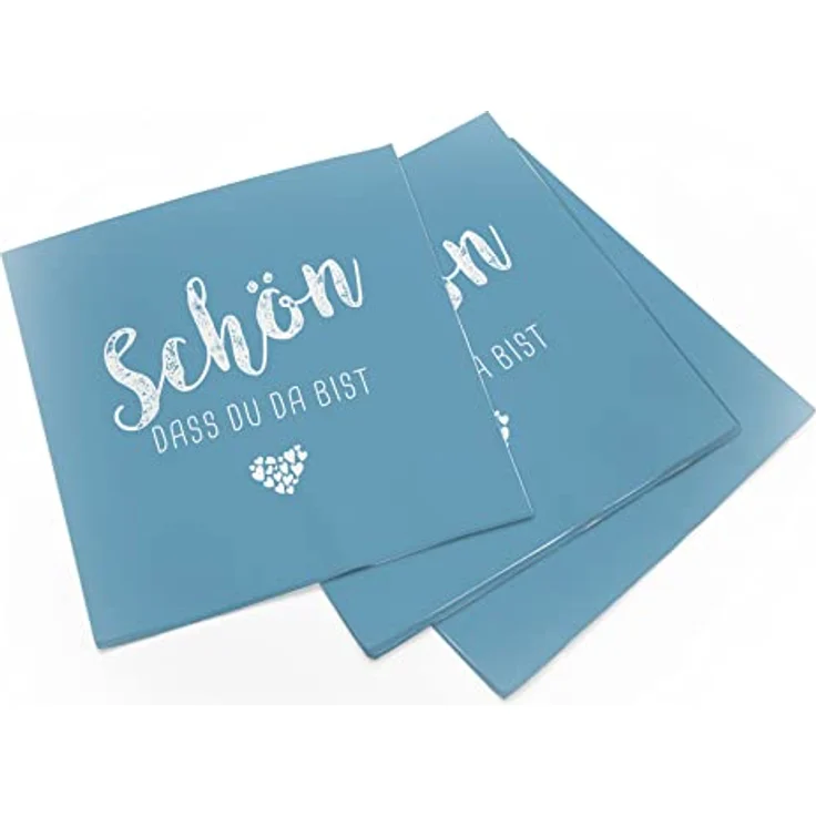 itenga Servietten Schön dass du da bist, 3-lagig, 30 x 30 cm, 40 Stück, nordic blue für Kommunion, Konfirmation, Hochzeit und Taufe – Bild 3