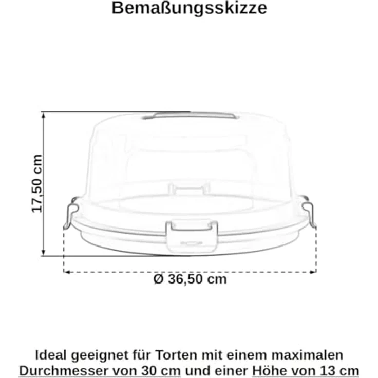 Engelland Runde Kuchen-Transportbox mit Griff, Deckel und 4-fach Klick-Verschluss, Farbe: Rosa-Weiß, Ø 36,50 cm x H 17,50 cm, BPA-frei, Torten-haube, Stückeinteilungshilfe – Bild 4